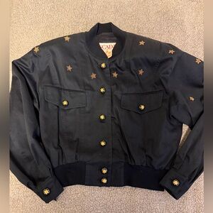 Escada Vintage exc. cond. Black Bomber Jacket with Gold Star Details